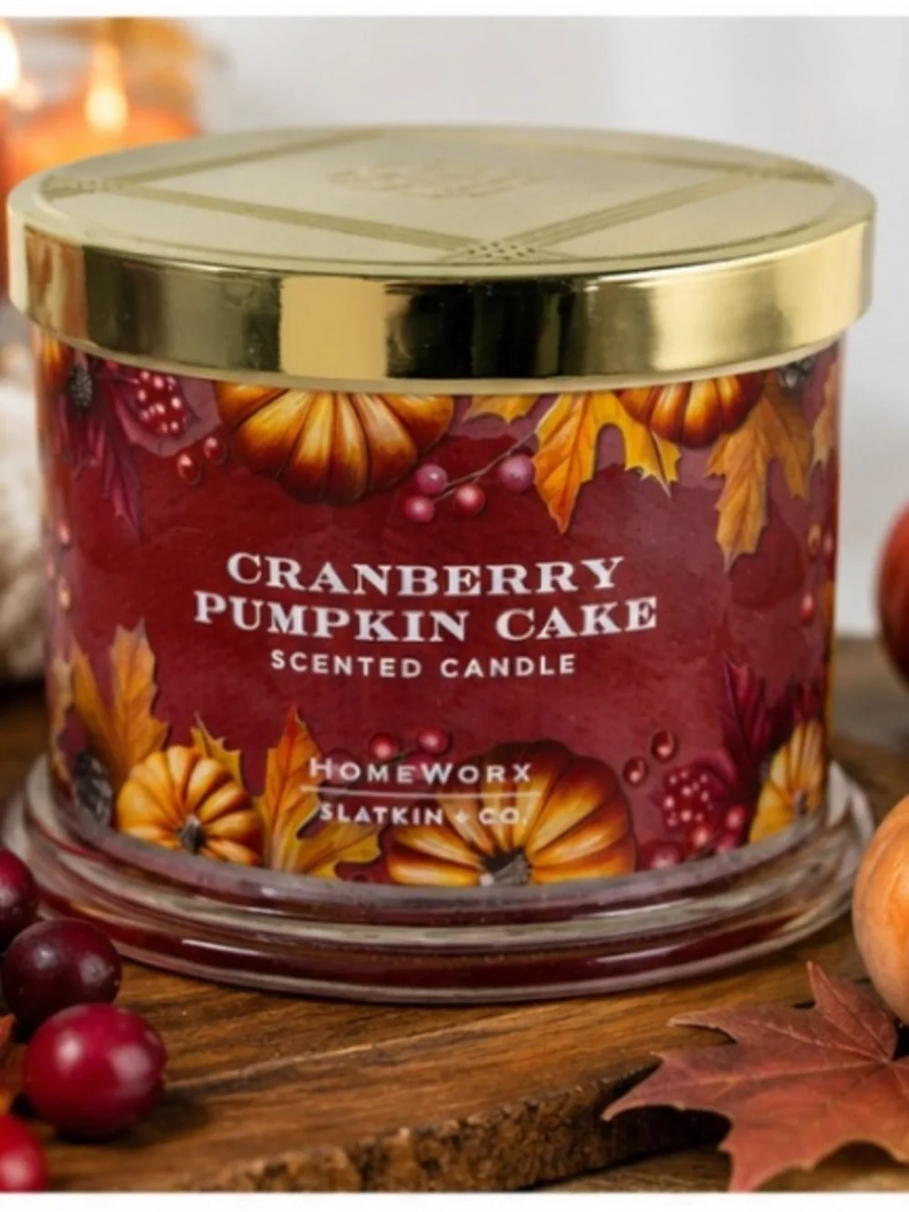 HomeWorx Slatkin & Co Cranberry Pumpkin Cake 3 Wick Candle 14 oz